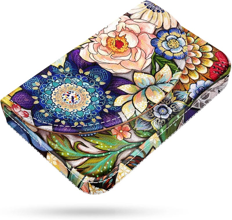 Xavier Business Card Holder，PU Leather Business Card Case Color Printing Pattern Card Holder Wallet，Pockets Magnetic Credit Card Holders for Men and Women，Mandarins - Image 1